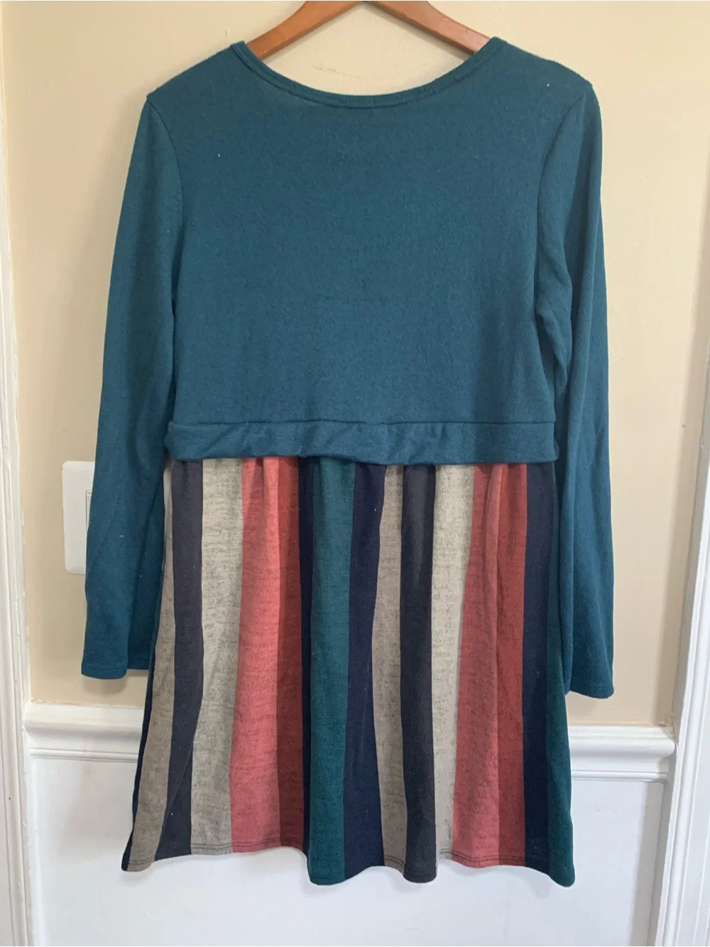 Girls Teal Long-Sleeve Striped Knit Dress